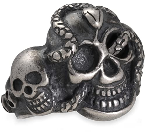 Herren Totenkopfring aus Schlangennest in kantigem oxidiertem Sterlingsilber - Kühnes gotisches Schmuckstück mit samtiger Oberfläche für Rock-Krieger - Handgefertigt von Emmanuela
