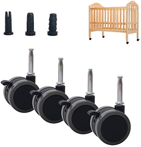 4pcs Ruedas de Nylon para Cuna Infantil,Ruedas Giratorias para Cuna Bebés,2 Rueda de Muebles con Freno,Accesorios de Cama para Niños,Carga 120kg,Negro,Silencio,con Vástago de Instalación M8x38mm