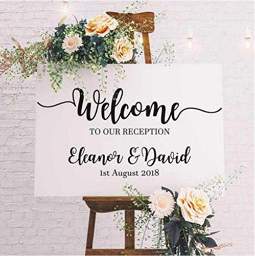 Hochzeitsschild Aufkleber Personalisierte Namen Und Datum Hochzeit Logo Aufkleber Willkommensempfang Fenster Dekor Wohnkultur Kunst Wandbild 57X118Cm