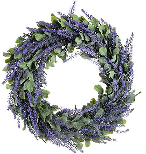 Vaorwne Artificial Wreath, 17 Inch Lavender Spring Wreath Round Wreath for The Front Door, Home Decor