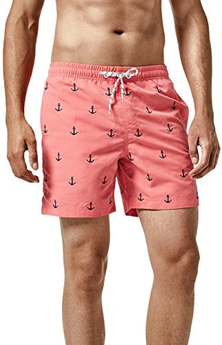 MaaMgic Badehose für Herren Jungen Badeshorts für Männer Schnelltrocknend Surfen Strandhose Surf Shorts mit Mash-Innenfutter MEHRWEG, Anker Pink, XS