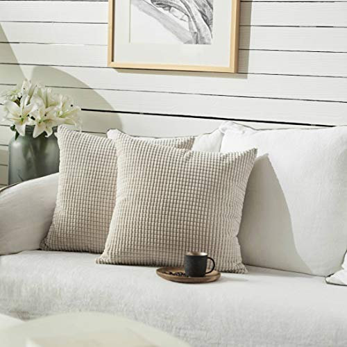 FY FIBER HOUSE 2er Set gemütliche Kissenbezüge in Maiskornform, dekorative quadratische Zierkissenbezüge für Couch, Bett, Sofa, 50x50, Cremig