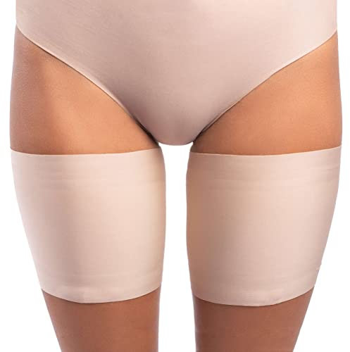looksy Elastische Dunkelbeige berschenkelbänder Unisex Anti-Scheuern dehnbar verhindern Oberschenkel Reiben Satin gefüttert Protektor Anti-Rutsch-Silikon, Visone Gr. M