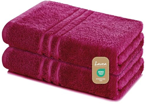 Lavea 2er Set Saunatuch 80x200 cm – Hochwertige, Saugstarke Saunatücher aus 100% Baumwolle, Frottierserie Elena – Waschbar und Strapazierfähig - Bordeaux