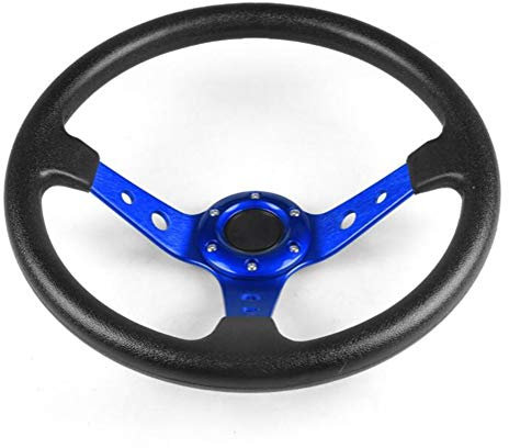Universal Auto Lenkrad,MoreChioce 350mm Aluminium Motorsport Lenkrad Drifting Deep Dish Racing Sportlenkrad 6 Loch Rennsport Lenkrad mit Hupenknopf,Blau