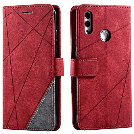 SONWO Coque pour Huawei P Smart 2019 / Huawei Honor 10 Lite, Etui en Cuir PU Portefeuille Housse Fermeture Magnétique und Flip pour Huawei P Smart 2019 / Huawei Honor 10 Lite, aRouge