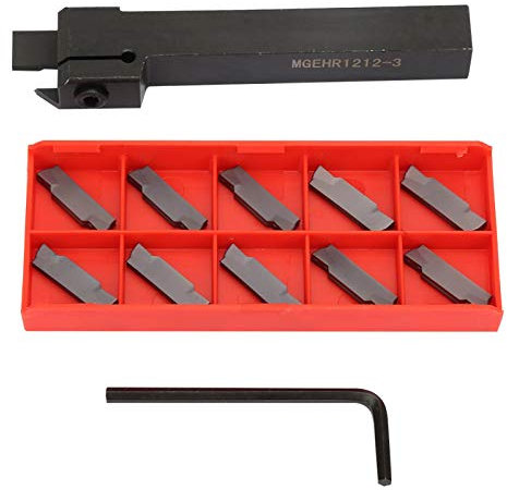 Portaherramientas de ranurado de torno, torno de metal, MGEHR1212-3 Portaherramientas de tronzado de corte de torno con 10 piezas de insertos, mejora la eficiencia del trabajo