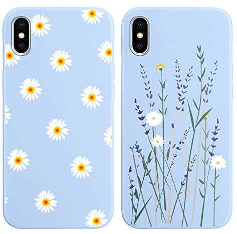 ZhuoFan [2 Stück Handyhülle für Apple iPhone X hüllen/iPhone XS hüllen 5,8'', Gänseblümchen Blume mädchen Silikon Schutzhülle Stoßfest Cute Case Cover Kompatibel mit iPhone XS hüllen, Blau
