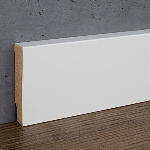 PROVISTON | Sockelleiste | Eckiges Profil | 13 x 58 x 2500 mm | MDF foliert | Weiß | annährend RAL 9016 | Klassische Fußleiste | 25 Meter