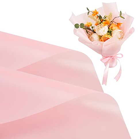BEISHIDA Geschenkpapier mit rosafarbenem Blumenmuster, matt, wasserdicht, Blumenbouquet für Floristenbedarf, Bastelarbeiten, Geschenkverpackung, Hochzeit, Geburtstagsgeschenk, 20 Stück