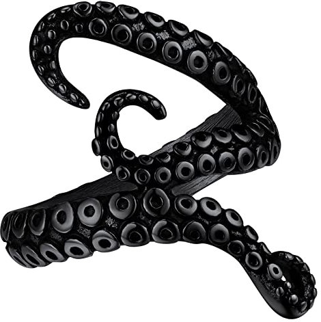 FaithHeart Herren Damen schwarz Ring in Ringgröße 54 Vintage Kraken Fingerring Punk 3 Tentakel Fingerring Siegelring für Weihnachten Geburtstag