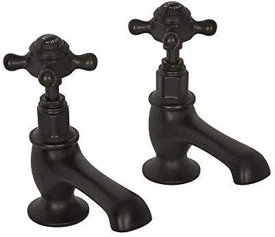 Milano Elizabeth Basin Pillar Taps Crosshead Handles - Black