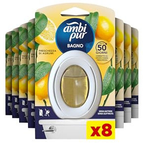 Ambi Pur Bagno Profumatore Per Ambienti ad Azione Continua, 8 Profumatori Bagno Fragranza Freschezza di Agrumi, Diffusore Ambiente Con Tecnologia Elimina Odori Durata Fino A 50 Giorni Per Profumatore