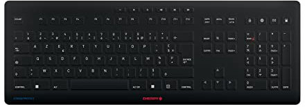 CHERRY STREAM PROTECT KEYBOARD WIRELESS, Clavier sans fil avec protection en silicone amovible, disposition française (AZERTY), Design plat, désinfectable, Noir