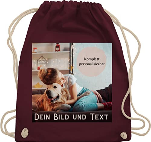 Turnbeutel Rucksack - eigenem - Foto Bild Geschenk - Unisize - Bordeauxrot - stoffbeutel kordelzug kindergarten wechselwäsche beutel individuell kordel kita junge baumwoll selbst gestaltet