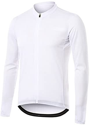 Men's Full Zip Long Sleeves Cycling Jerseys Bikes MTB Bike Shirt Sportswear Order, White, XXL