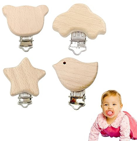 Clips Ciuccio, Clip Ciuccio Bambino, Clip Ciuccio Legno Baby Portaciuccio, Clips Ciuccio,Clip Porta Ciuccio Legno Dentizione,4 Pezzi Clips Ciuccio Giocattolo Forma Di Animale