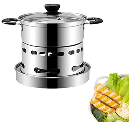Syfunlv Kocher Ohne Strom Hot Pot Mini Camping Herd16/18/20cm Campingkocher Edelstahl Tragbarer mit Topf Alkohol Campingherd Kocher Ohne Strom,Ohne Gas Und Strom Campingkocher Set (20 cm)
