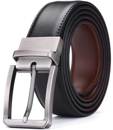 CINTURONTOP Reversible Glatter Ledergürtel, zwei-in-einem-Ledergürtel, Wendegürtel, Ledergürtel mit wendbarer Schnalle, Breite 3,5 cm, Schwarz und Braun, Schwarz und Braun, 125cm / Talla pantalón