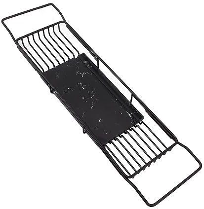 HEEPDD Erweiterbare Badewannenablage aus Edelstahl und Marmor, Platzsparend und Anti-Rutsch, Einweihungsgeschenk (Schwarz)