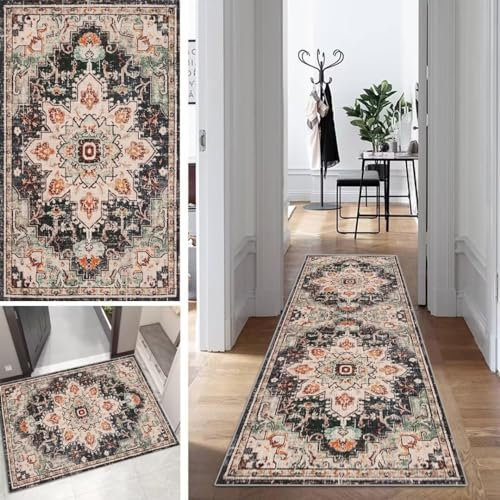 Mogetal Boho Läufer Teppich Lang Vintage Klassisch Flur Läufer Abstrakte rutschfest Waschbar 100x100cm Modern Dauerhaft Läuferteppich TeppichLäufer Küchen Korridor Polyester Anpassbar Meterware