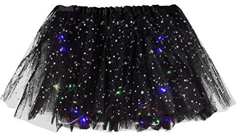 Damen Tüllrock mit Lichterkette Vintage 80er Tutu Rock Tüll Balletrock Tanzkleid Party Karneval Kostüm Bubble Puffy Tüll Kurze Rock Prinzessin Rock