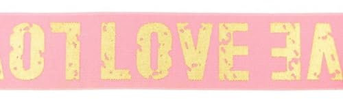 Gummiband Elastic-Band LOVE | Goldprint | 40mm | Preis gilt für 1 m | Meterware | 7 Farben (rosa)