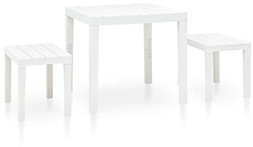 KTHLBRH Outdoor Lounge Garten möbel draußen Balkon Tisch und stühle Gartentisch mit 2 Bänken Kunststoff Weiß