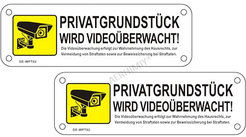 Schild Videoüberwachung Privatgrundstück Reflektierendes Aluminium 15x5cm, 2 Stück Schild Videoüberwachung Klein Selbstklebend