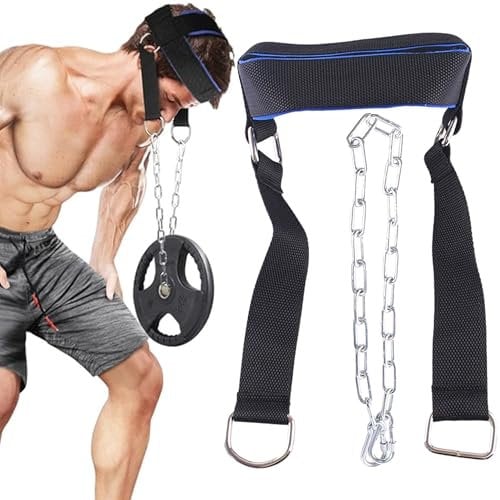 SQAQS Harnais Réglable pour La Tête, Courroie d'exercice Strengh de Harnais, Head Harness Entraînement Anneaux en D Bleu Noir, pour Les Arts Martiaux, Appareil D'entraînement du cou, Chaîne de 89cm