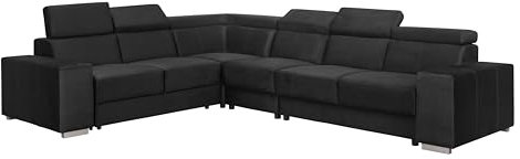 FORNIRO 24 Alma Ecksofa mit Schlaffunktion - Sofa mit 6 Sizten und Robustem Überzug - Schlafcouch L-Form Universal - Modern Couch - Schlafsofa bewegliche Kopfstützen - 330x265x85 cm - Schwarz