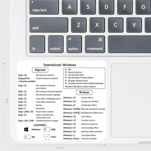 Aufkleber Tastenkürzel Windows | Shortcuts MS-Office weiß deutsch ca. 8,5 x 8 cm