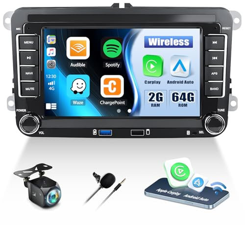 [2G+64G] Android 13 Autoradio für VW Golf 5 6 Polo T5 Tiguan Passat Caddy Seat Skoda, 7“ Touchscreen Autoradio mit Carplay Android Auto GPS HiFi FM/RDS BT+Rückfahrkamera&Mic