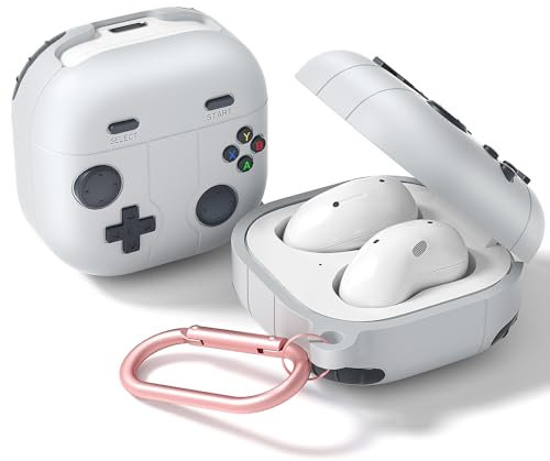 Galaxy Buds2 Pro Funda, compatible con Samsung Galaxy Buds Live/Buds 2/Pro/Buds FE, diseño retro de mando de juego, funda de silicona líquida con mosquetón (gris)