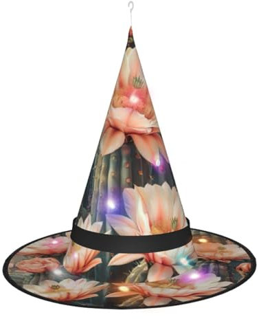 Hgvcse Halloween-Hexenhut mit Blumenblüte, Party, LED-Kurm, Kostüm, Zubehör, Weihnachten, Geburtstag, faltbar, spitz