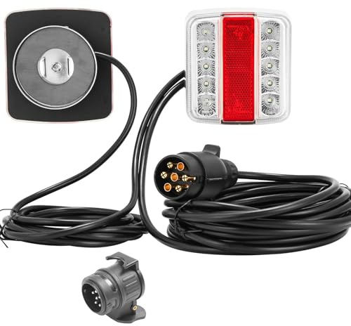 ETUKER 12v Led Anhänger Beleuchtung Komplettset 7 Polig, Anhänger Rückleuchten Set mit Magnet Verkabel 7,5m und Stecker 7 Polig Inkl. Anhänger Adapter 13 Polig Auf 7 Polig