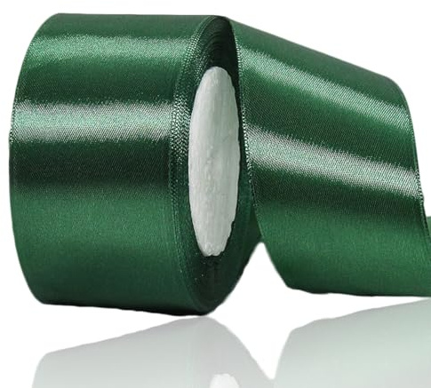 Satinband Dunkelgrün 50mm Breit, 23 Meters Geschenkband Dunkelgrün weihnachten Satinbänder Stoff Schleifenband zum Geschenkverpackung, Bastelarbeiten, Geburtstag und Hochzeitsdekoration