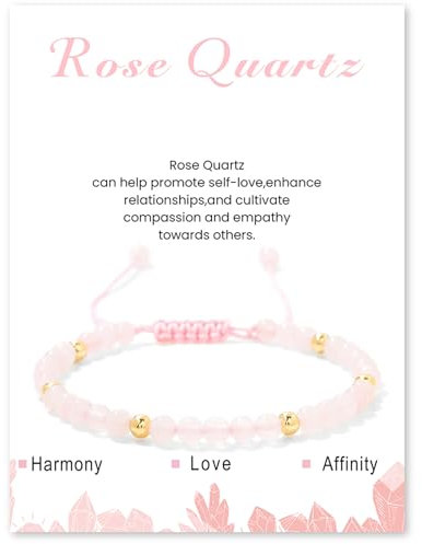 Hernin Bracelets de Pierres Naturelles pour Femmes 4mm Naturelle Bracelet avec Perles en Or Bracelet Naturel Réglable avec Corde Tressée pour Femmes Hommes (Cartz rose)