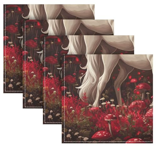 Robuste Einhörner Burgunderrot Ernte Tuch Abendessen Servietten Wiederverwendbare Tuch Polyester Tuch Servietten Dekorative Küche Tischdecke Weihnachten Tuch Servietten Set von 4 Stück 50,8 x 50,8 cm