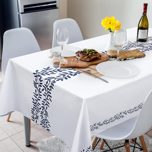 ausurme Table Cloth,Wipeable Tablecloth, PVC Plastic Rectangular Table Cover Protector,Waterproof Wipe Clean Tablecloth for Kitchen Dining Indoor Outdoor Picnic - 140x180cm