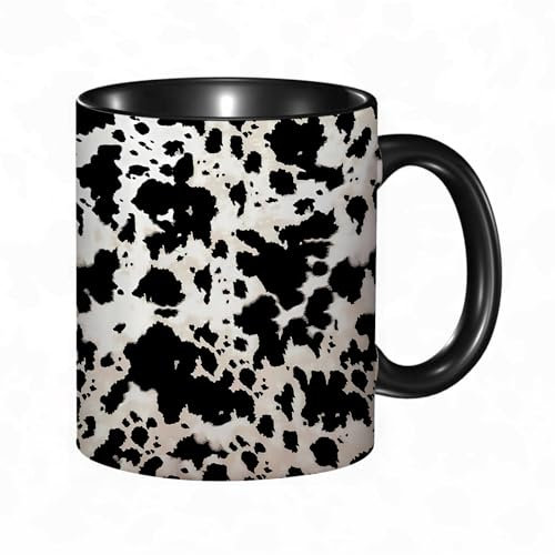 HRRASFAZF Tasse Kaffeetassen,Große 330ml Mit Henkel 100% Handbemalt kaffeebecher porzellan,Schwarze Löwenhaut. Leopardenmuster. Schwarzes Leopardenmuster in Aquarell.,Frauen,Jahrestag,Muttertag