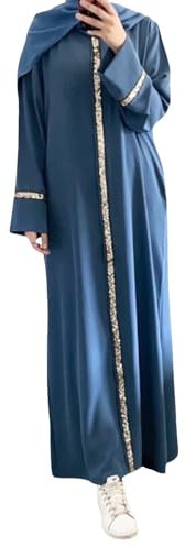 Kopftuch Damen Hijab, Frauen Gebetskleidung Gebetsperlen Gebetsteppich Muslimische Kleider Abaya Damen, Islamische Langarm Kleid, Blau, L