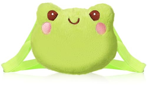 YBEATY Grüne Frosch Umhängetasche Geldbörsen Flauschige Tier Süße Mini Plüsch Weiche Cartoon Geldbörse mit Kettenriemen Tragbarer Praktischer Rucksack für Frauen Erwachsene Outdoor Reisen Alltag