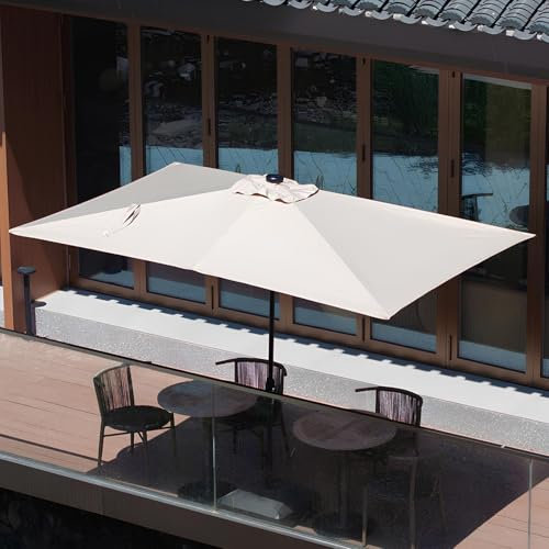 WATAOW Parasol Rectangulaire 3 X 2 M pour Jardin, Terrasse, Marché, Espace Extérieur, Piscine, Patio, Hôtel | avec Manivelle | Étanche, Résistant Aux UV(Khaki)
