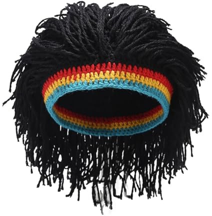 Rfeeuubft Eine Perückenmütze für Herren, Mütze, Handgefertigt, Gehäkelt, Warme Wintermütze, Gorro, Halloween, Weihnachten, Geburtstag, Geschenke, Lustige -Perücke, Langlebig, Einfache Ins