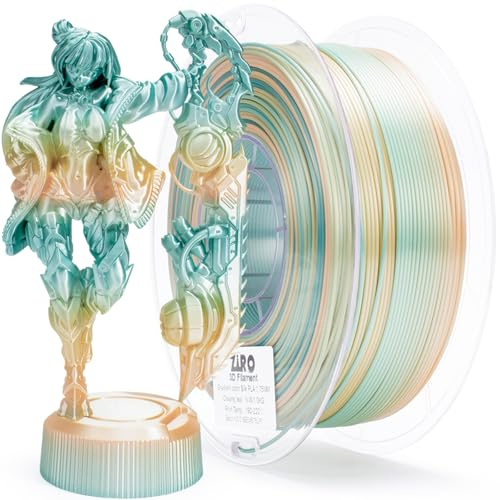 ZIRO Seide Multicolor 3D Drucker Filament, Regenbogen PLA Filament 1.75mm | 1KG Schnelle Farbveränderung Silk PLA, Passend für Die Meisten 3D Drucker, Maßgenauigkeit +/-0.03mm, Cremefarbenes Teal
