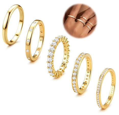 Dochais Ringe Gold Damen 14K Vergoldete Fingerring Stapelring Zirkonia Diamant Ring Frauen Ring Gold Wasserfest Schmuck Set Statement Daumenring Schmale Ringe Schmuck Geschenke Größe 49-62