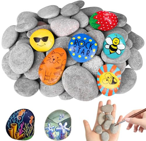 NCOALE Pack of 40 Stones for Painting, Flat, 3-5 cm Pebbles for Painting, Natural Beach Pebbles, Smooth Flat Stones for Crafts, School, Painting, Flower Pots Decoration