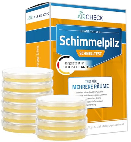 Test de moho aircheck – Kit con 10 placas para análisis del aire interior, detección rápida de esporas, con medios de cultivo, guía y protocolo incluidos, fabricado en Alemania