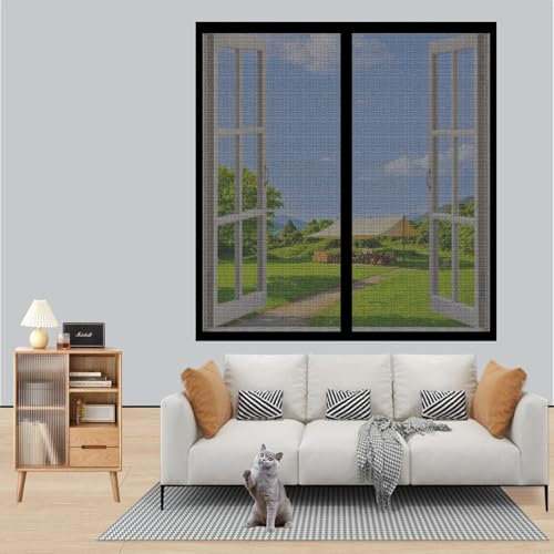 Fliegengitter Tür Magnet, Insektenschutz Balkontür 98 x 198 cm Ohne Bohren,Katzenkrallen Sicher,Leichte Lontage Fliegengitter Balkontür Moskitonetz Fliegennetz für Fenstertüren, Haustür, Schwarz
